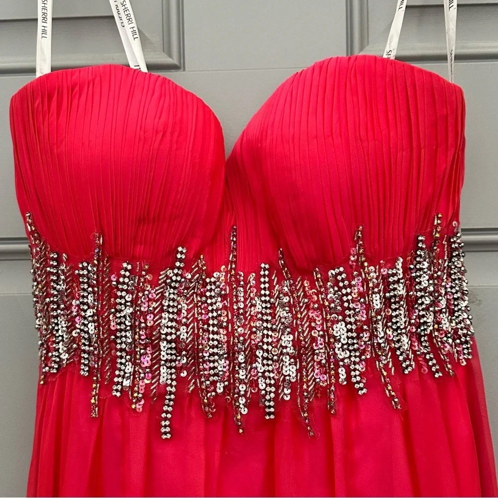 Sherri Hill 3909 Barbie Pink Strapless Long Formal Dress Prom Pageant Sz 2 - Picture 7 of 13